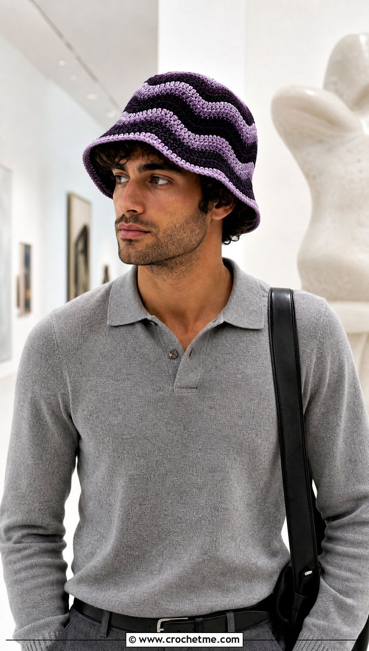 Ripple Stitch Crochet Bucket Hat With Knit Polo - 15 mens crochet bucket hat outfit ideas