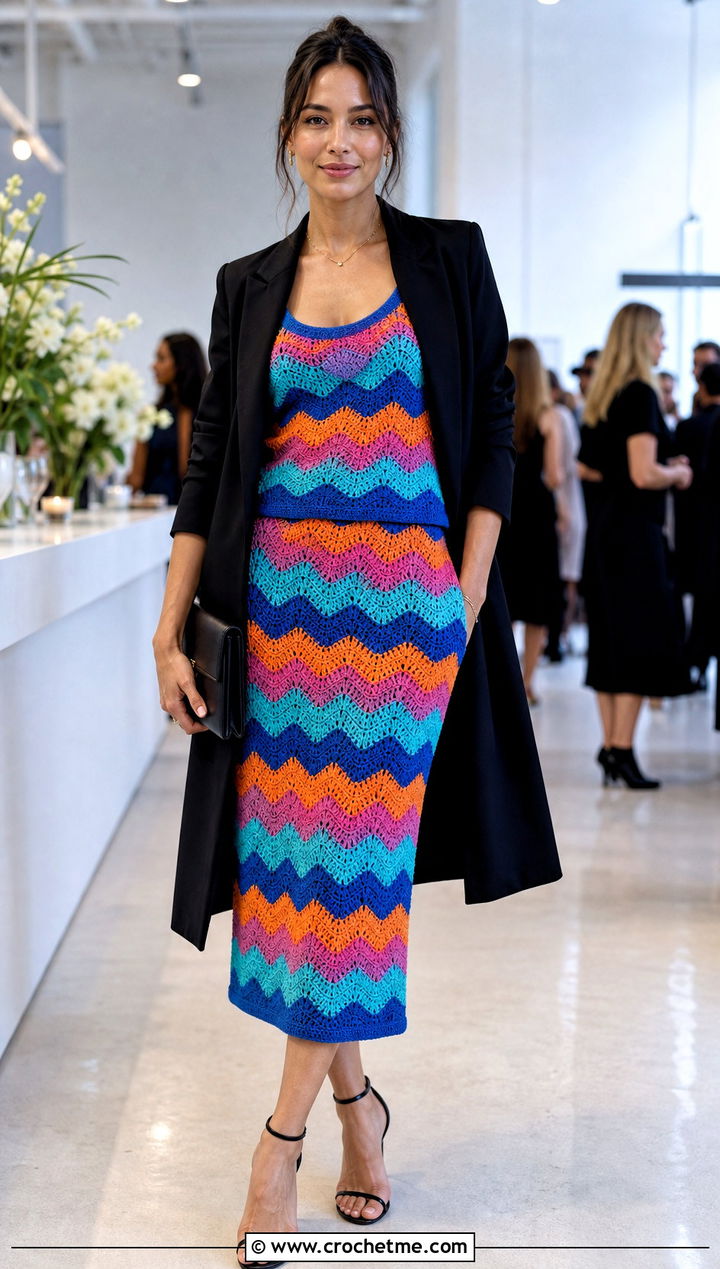 Ripple Stitch Crochet Co Ord With Longline Blazer - 35 cute crochet clothes ideas