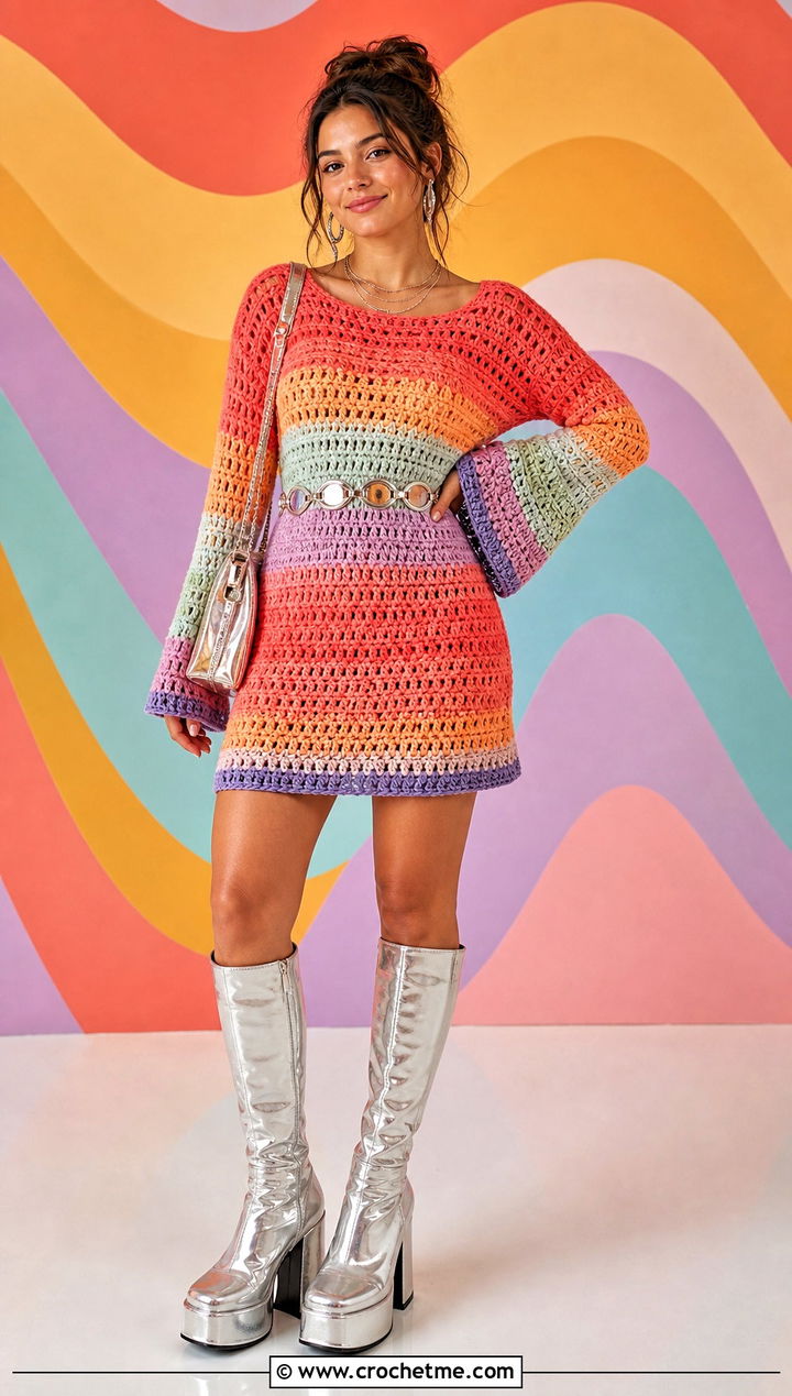 River Styxx Rainbow Crochet Sweater Dress With Boots - 30 monster high crochet clothes and outfit ideas
