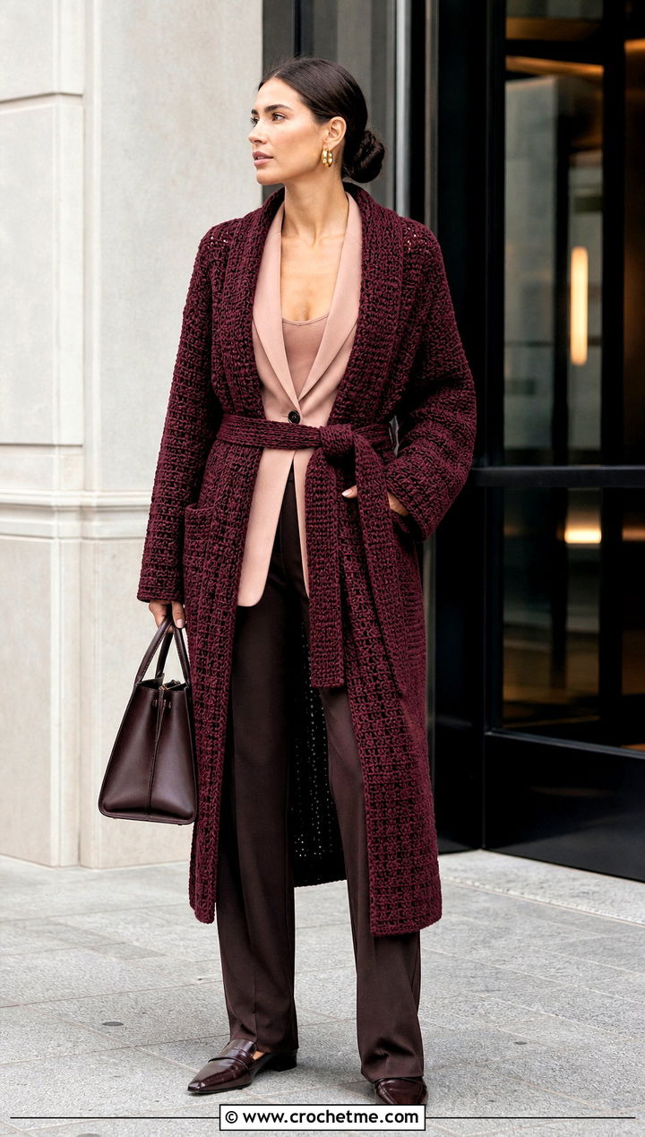 Robe Coat Crochet Bathrobe With Blazer Outfit - 30 crochet bathrobe outfit ideas