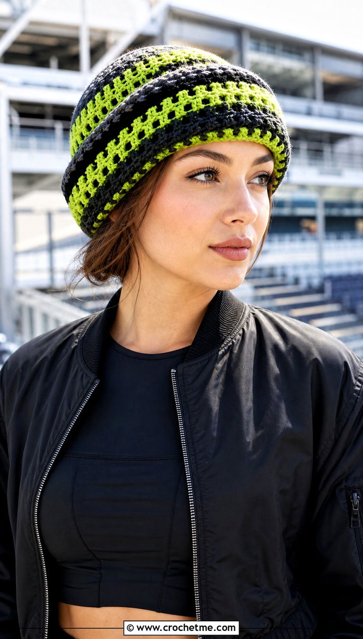 Roll Down Clancy Crochet Beanie Mask With Bomber Jacket And Joggers - 30 clancy beanie crochet outfit ideas