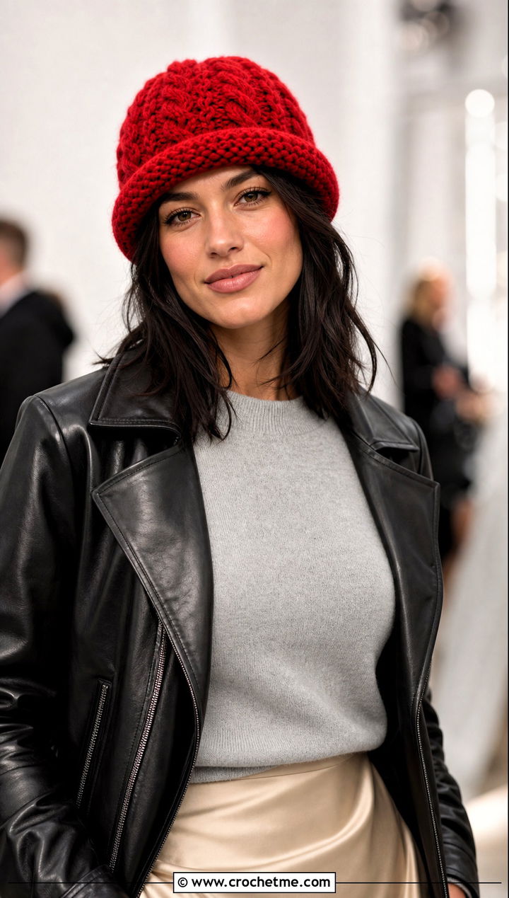 Rolled Brim Cable Hat With Satin Skirt - 25 Crochet Cable Stitch Hat outfit ideas