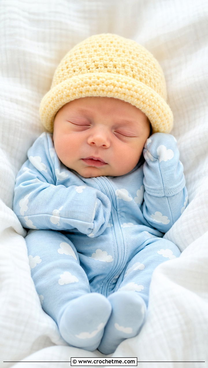 Rolled Brim Crochet Beanie With Footed Sleeper - 25 premie crochet beanie outfit ideas