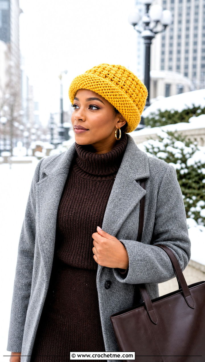 Rolled Brim Crochet Dreadlock Beanie With Sweater Dress And Boots - 25 Crochet Dreadlock Hat outfit ideas