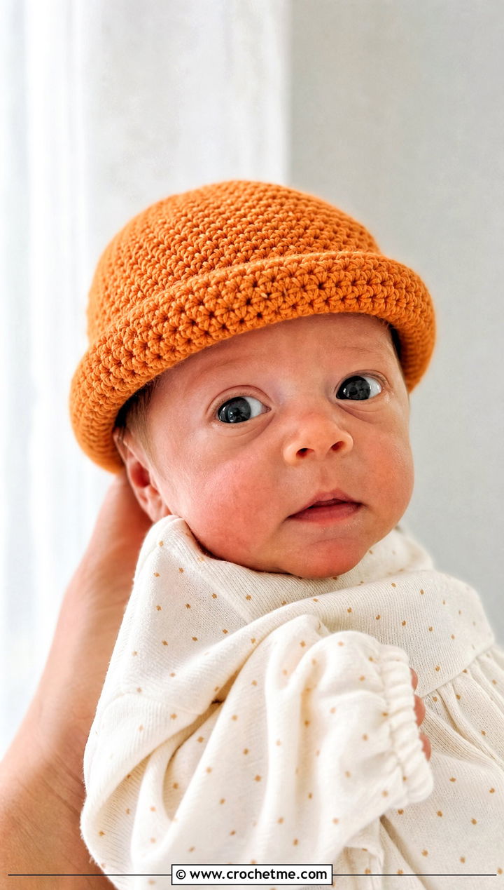 Rolled Brim Preemie Cap With Cotton Gown - 30 crochet premie hats outfit ideas