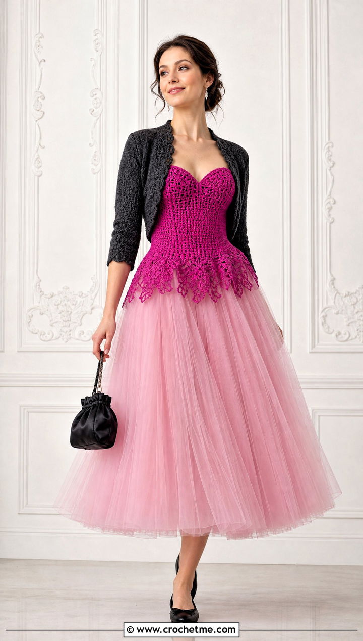 Romantic Tutu Crochet Dress With Cropped Bolero - 35 Crochet Tutu Dress outfit ideas