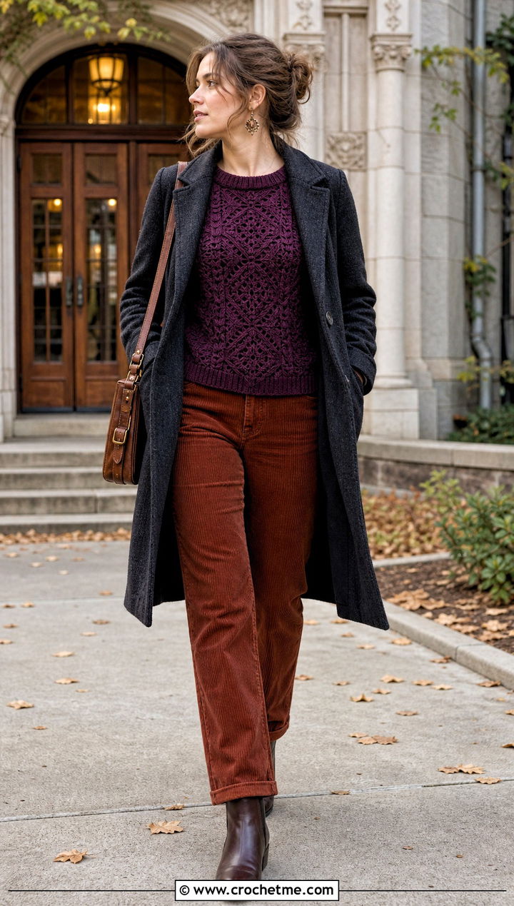 Room Of Requirement Crochet Sweater With Corduroy Pants - 35 crochet harry potter sweater outfit ideas