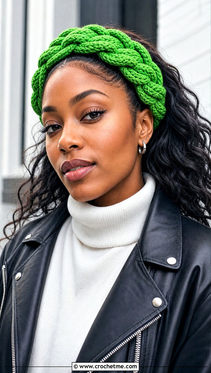 Rope Braid Crochet Headband With Leather Jacket - 25 crochet braid headband outfit ideas