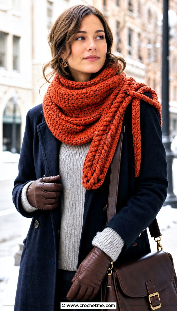 Rope Textured Huntress Crochet Cowl With Wool Coat - 15 huntress crochet cowl outfit ideas