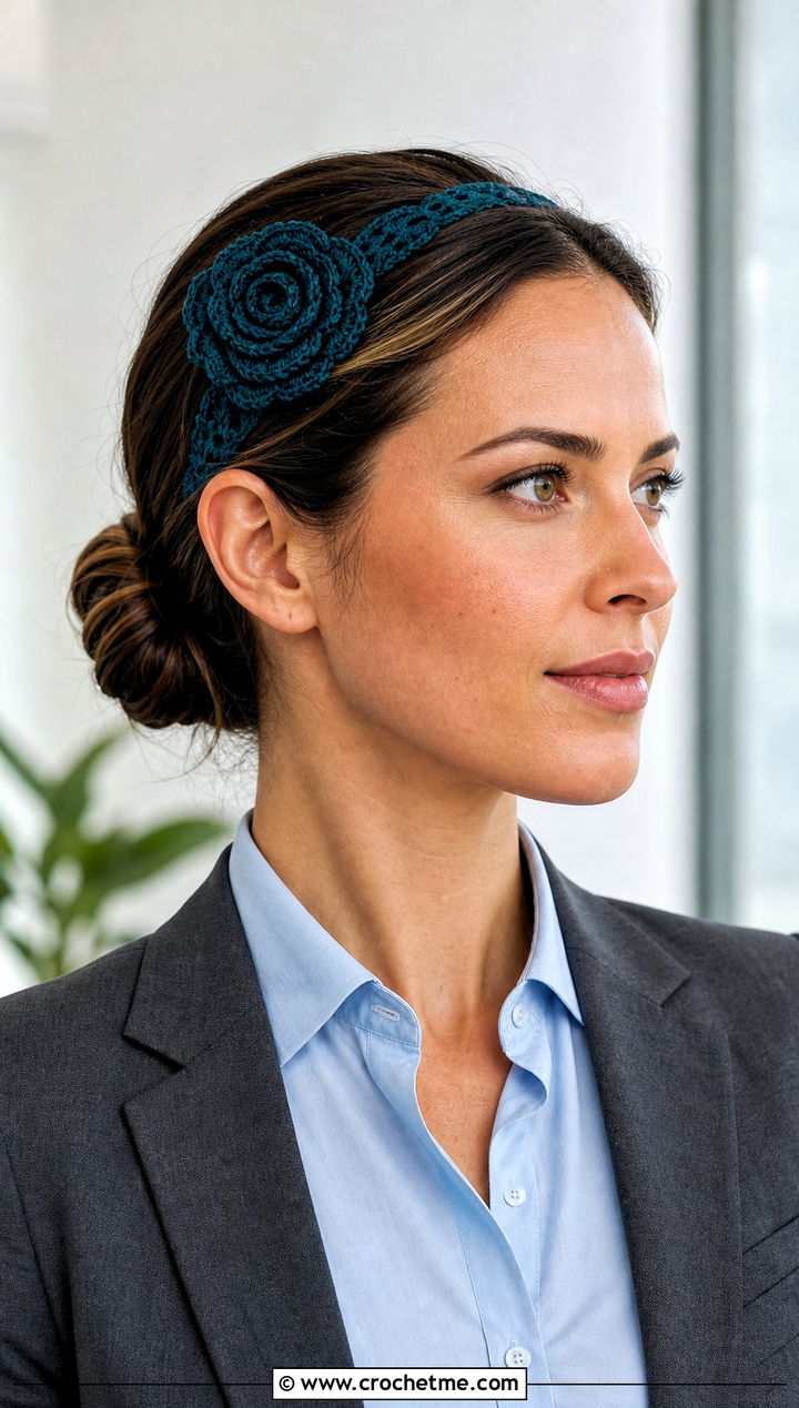 Rose Applique Lace Crochet Flower Headband With Trouser Suit - 15 crochet flower headband on lace background outfit ideas
