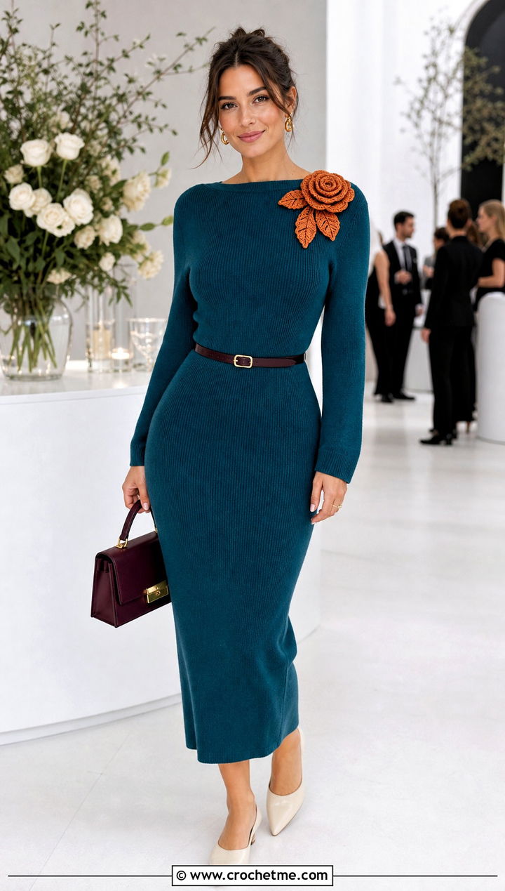 Rose Crochet Patch Knit Dress Outfit - 30 crochet patches on clothes and outfit ideas