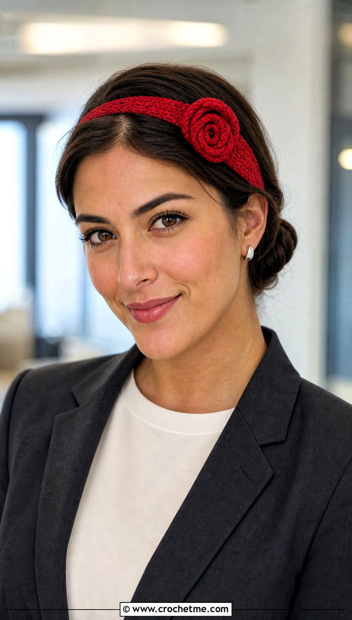 Rose Knot Headband With Blazer And Tailored Trousers - 30 crochet headband with flower outfit ideas