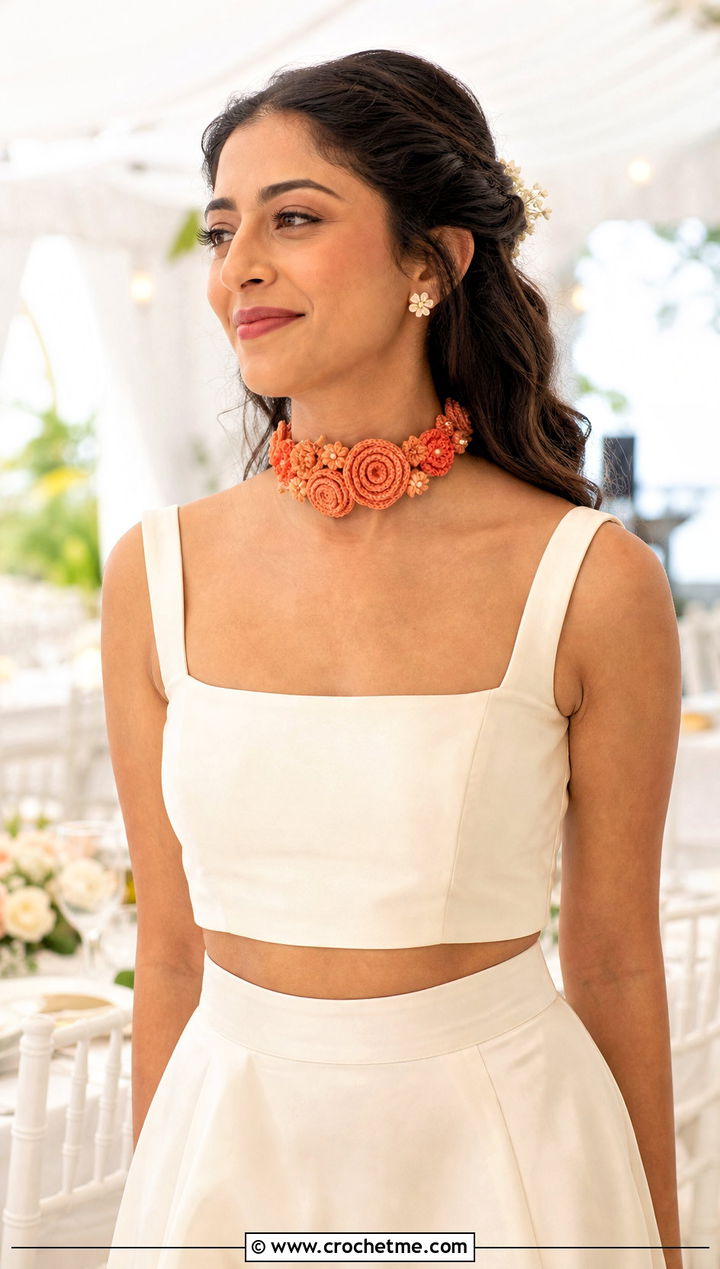 Rosette Crochet Choker With Two Piece Bridal Set - 15 Wedding Necklace Crochet Collar Choker outfit ideas