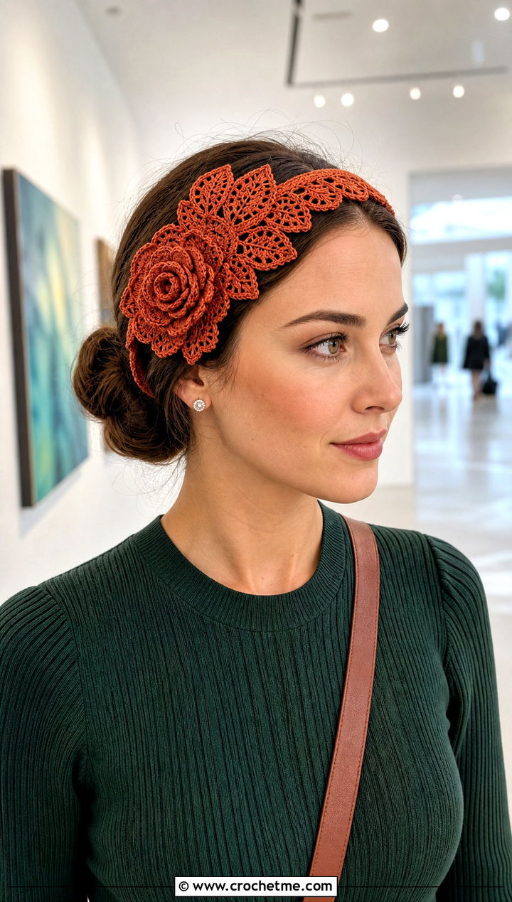 Rosette Lace Crochet Headband With Knit Dress And Loafers - 30 lace crochet headband outfit ideas