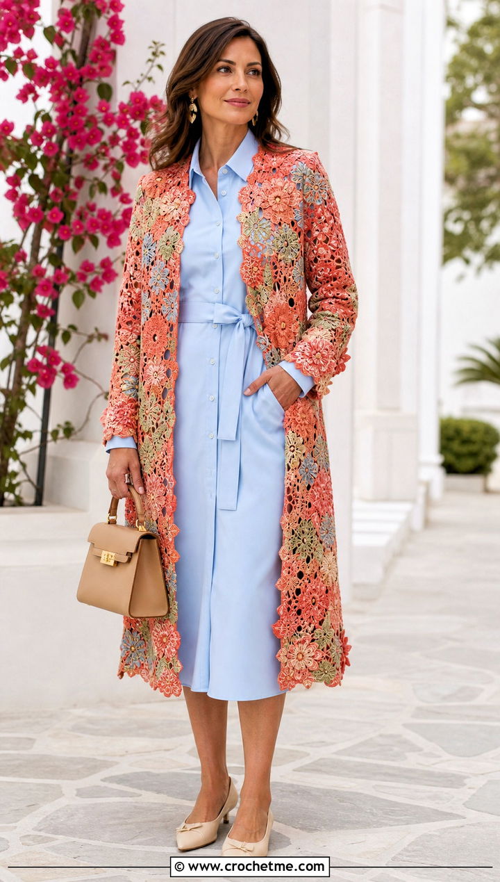 Roslea Lace Irish Crochet Coat With Shirt Dress - 25 irish crochet coat outfit ideas