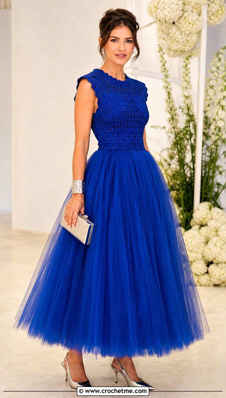 Royal Blue Crochet Tutu Dress With Silver Heels - 15 blue crochet tutu dress outfit ideas