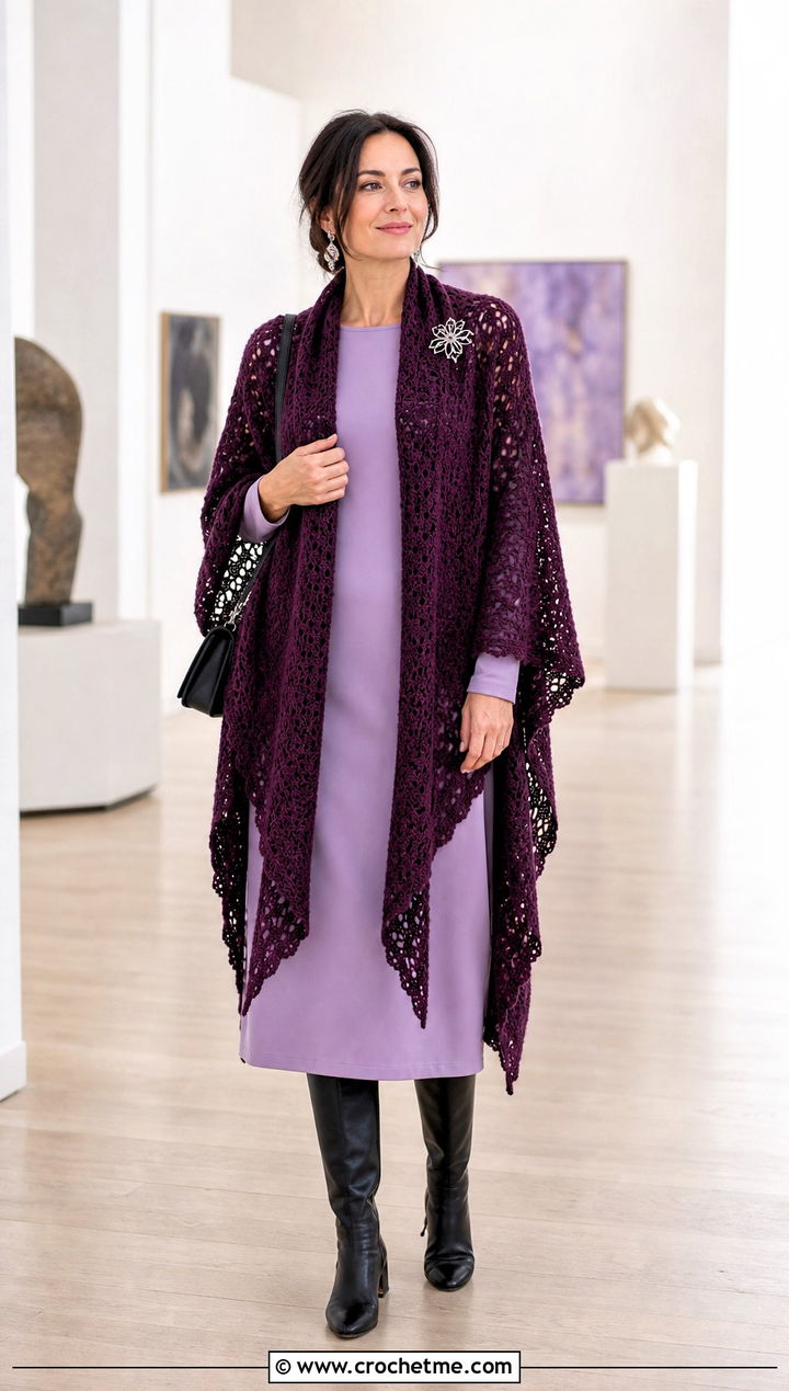 Ruana Crochet Poncho With Column Dress - 20 Easy Crochet Poncho For Beginners outfit ideas