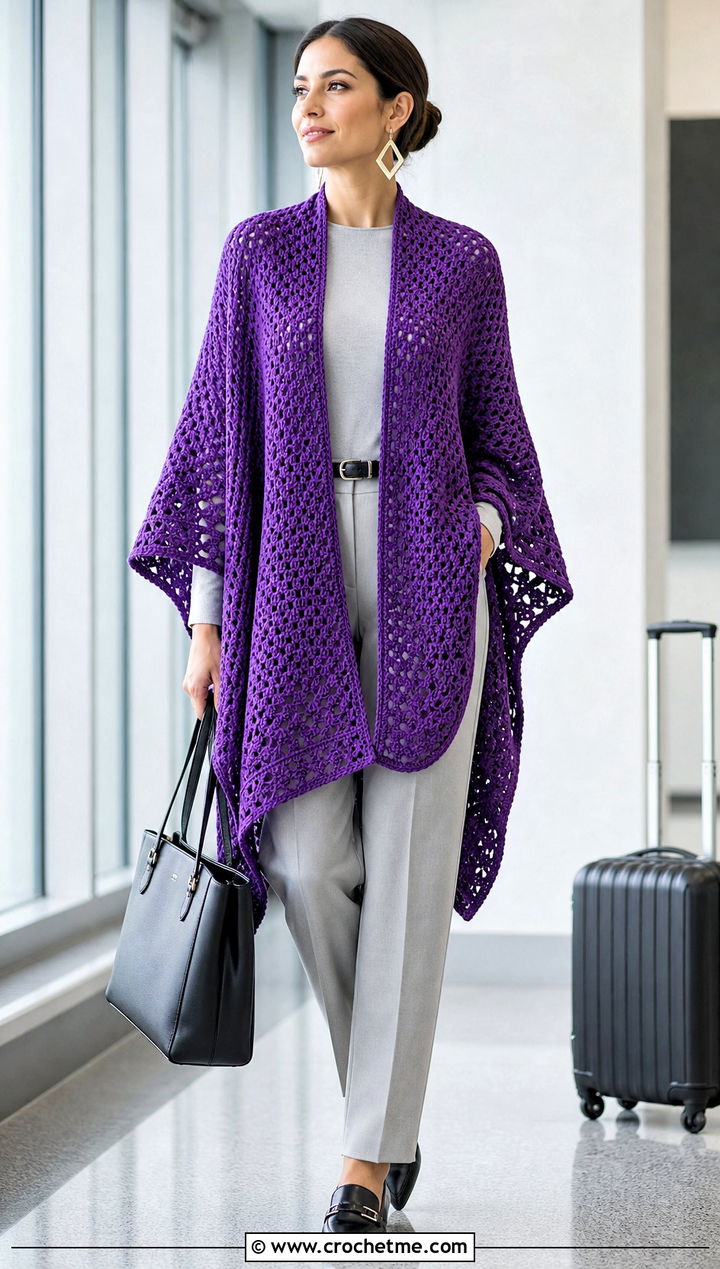 Ruana Crochet Poncho With Monochrome Basics - 25 Beginner Crochet Poncho outfit ideas