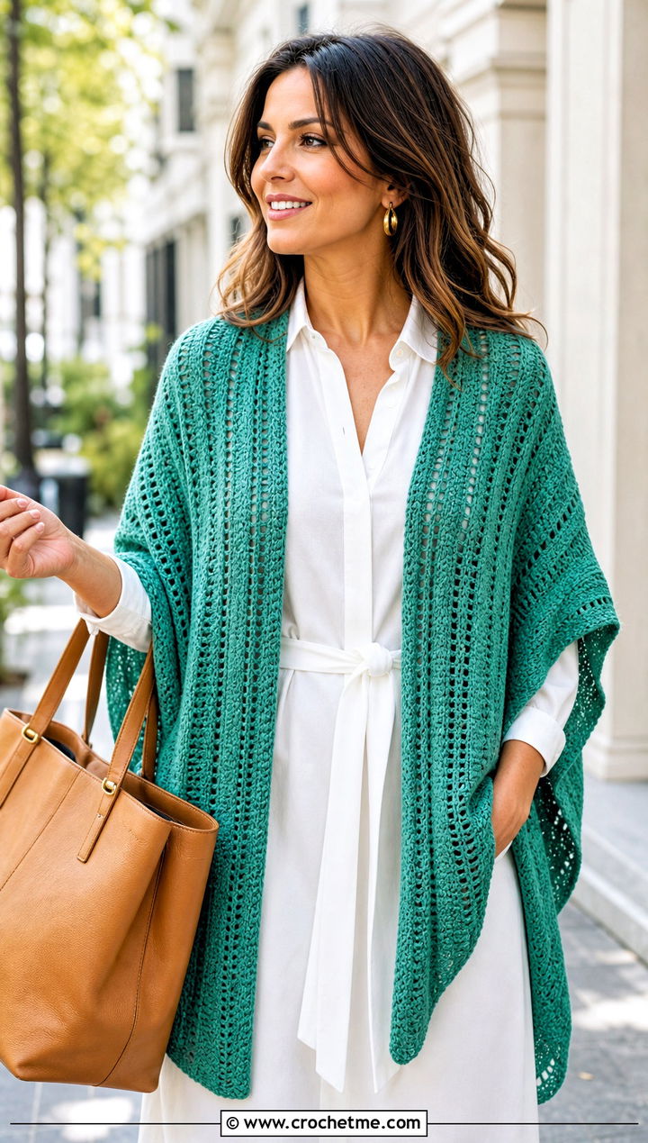 Ruana Crochet Shawl With Belted Shirt Dress - 25 Crochet For Shawl outfit ideas