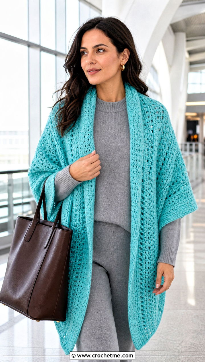 Ruana Crochet Winter Shawl With Knit Co Ord Set - 15 Crochet Winter Shawl outfit ideas