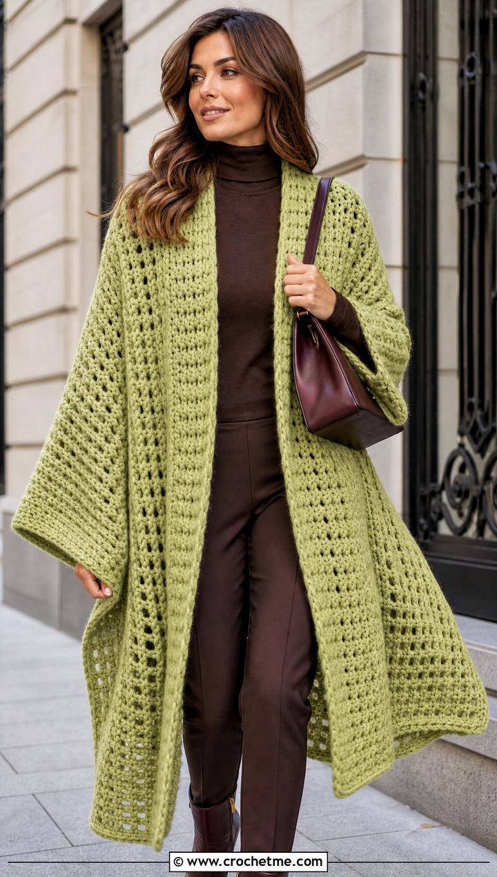 Ruana Crochet Wrap With Turtleneck And Trousers - 15 Crochet Wraps outfit ideas
