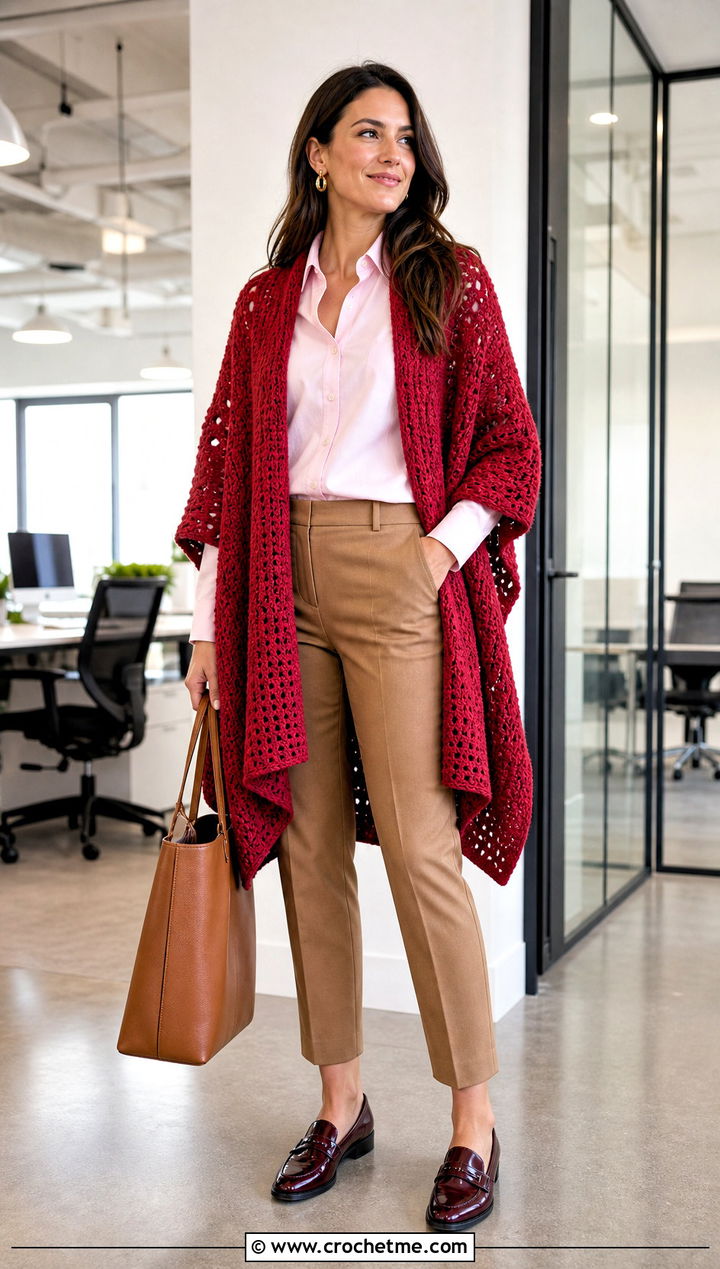 Ruana Shawl Crochet Cardigan With Button Down Shirt - 25 Shawl Crochet Cardigan outfit ideas
