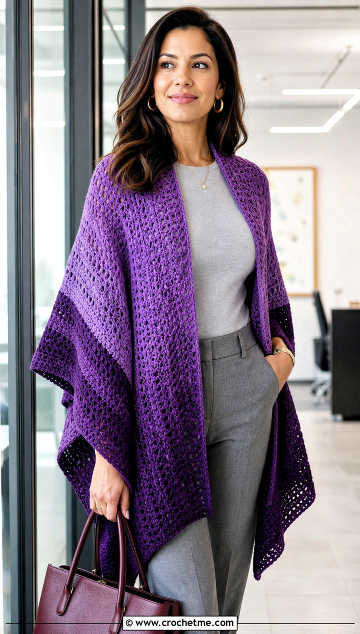 Ruana Shawl With Monochrome Workwear - 25 Crochet Shawl In A Cake outfit ideas