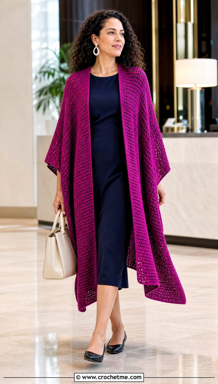 Ruana Tunisian Crochet Wrap With Column Dress - 25 Tunisian Crochet Wrap outfit ideas