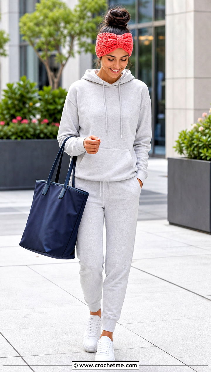 Ruched Crochet Headband With Hoodie And Joggers - 35 simple crochet headband outfit ideas