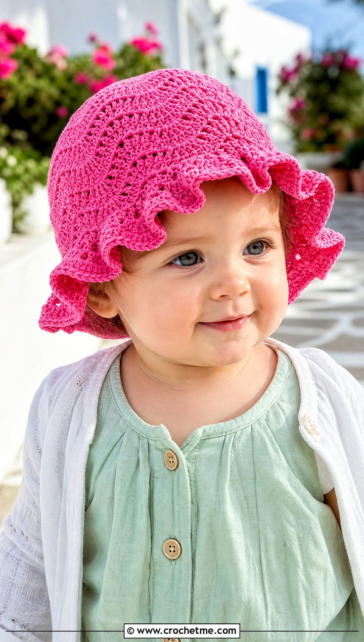 Ruffle Brim Crochet Hat With Jumpsuit - 15 12 Month Crochet Hat outfit ideas