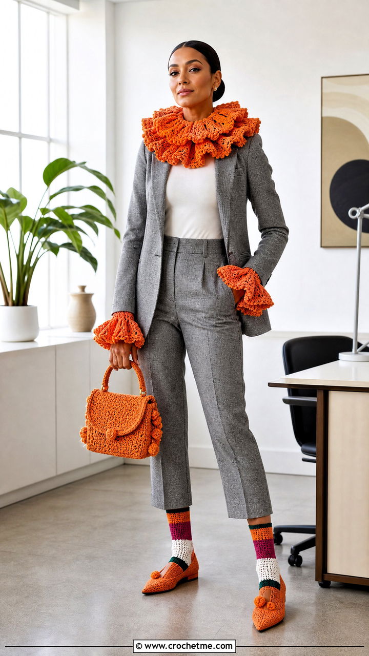 Ruffle Collar Crochet Clown Costume With Gray Suit - 35 crochet clown costume outfit ideas