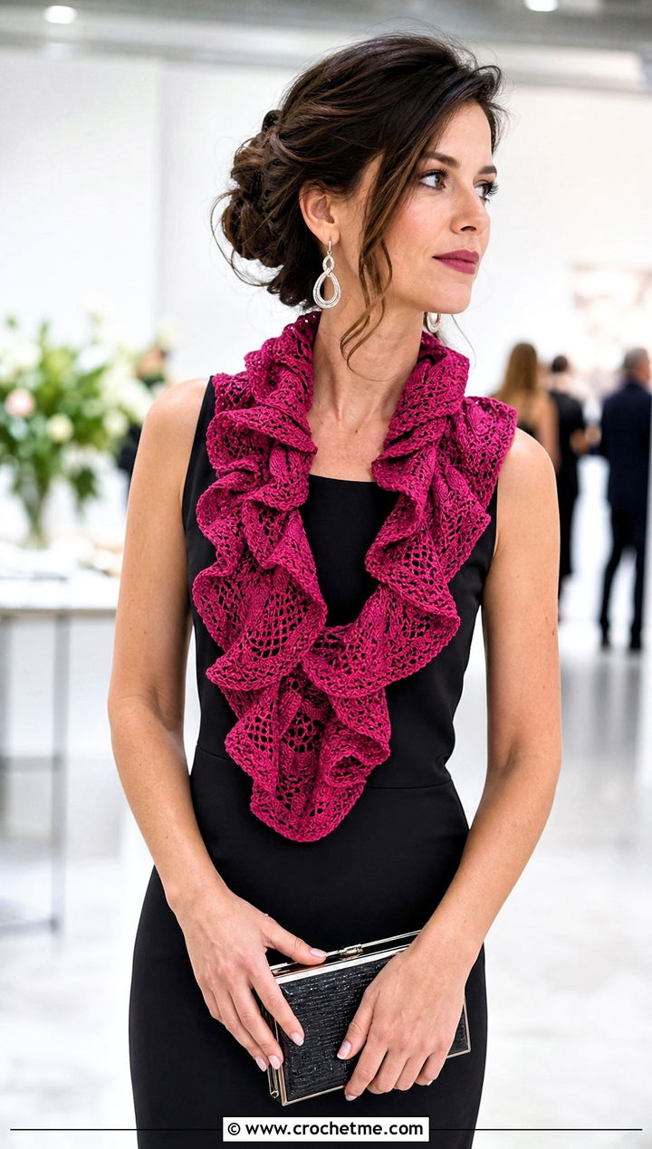 Ruffle Crochet Scarf With Column Dress - 25 crochet scarf design ideas