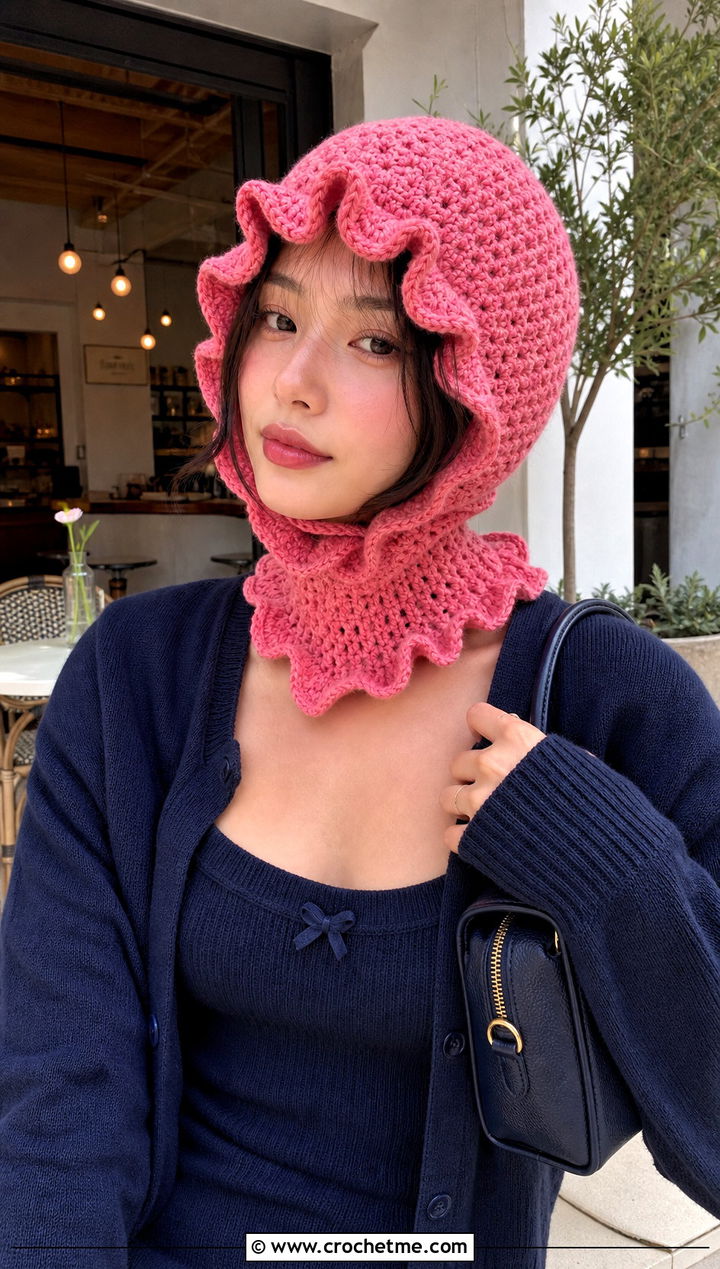 Ruffle Edge Crochet Balaclava Hat With Cardigan Set - 25 crochet balaclava hat outfit ideas