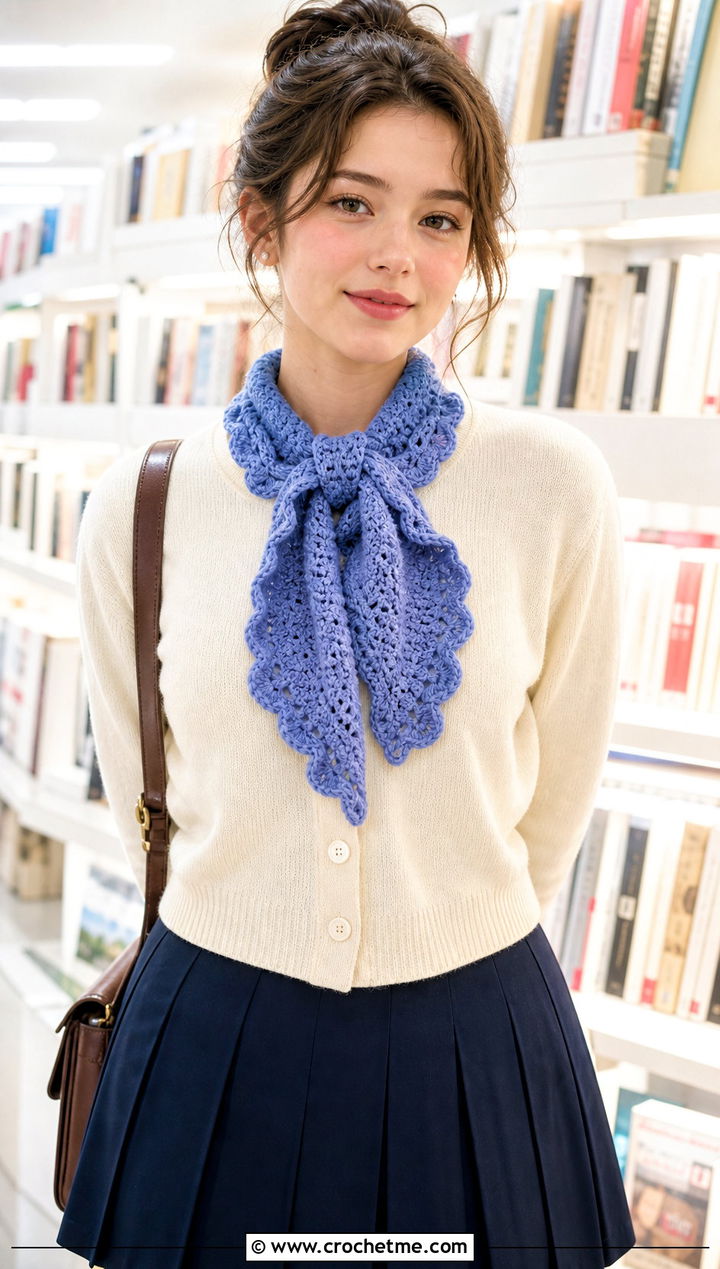 Ruffle Edge Crochet Scarf With Preppy Outfit - 25 crochet for scarfs outfit ideas