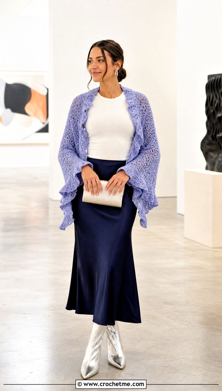 Ruffle Edge Crochet Shrug Wrap With Slip Skirt - 25 crochet shrug wrap outfit ideas