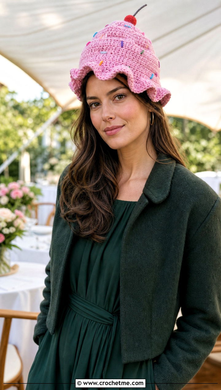 Ruffle Edge Cupcake Crochet Hat With Midi Dress - 25 cupcake crochet hat outfit ideas
