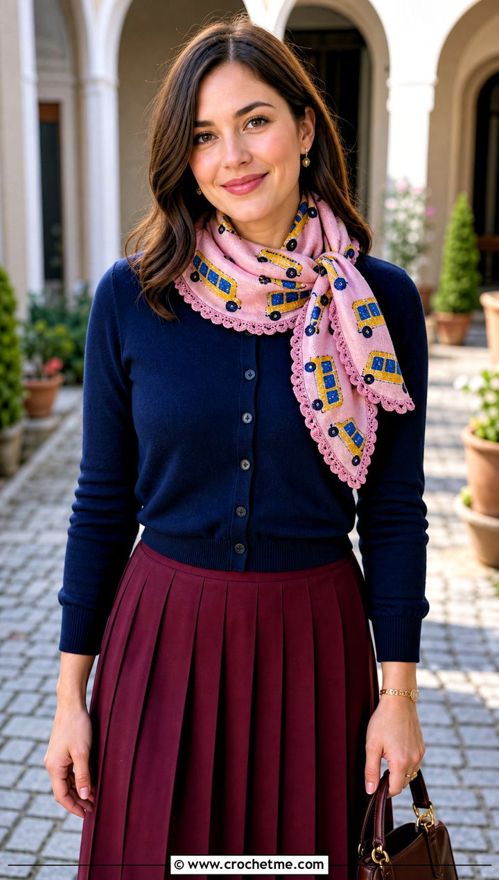 Ruffle Edge School Bus Scarf With Pleated Skirt - 25 Crochet School Bus Scarf outfit ideas