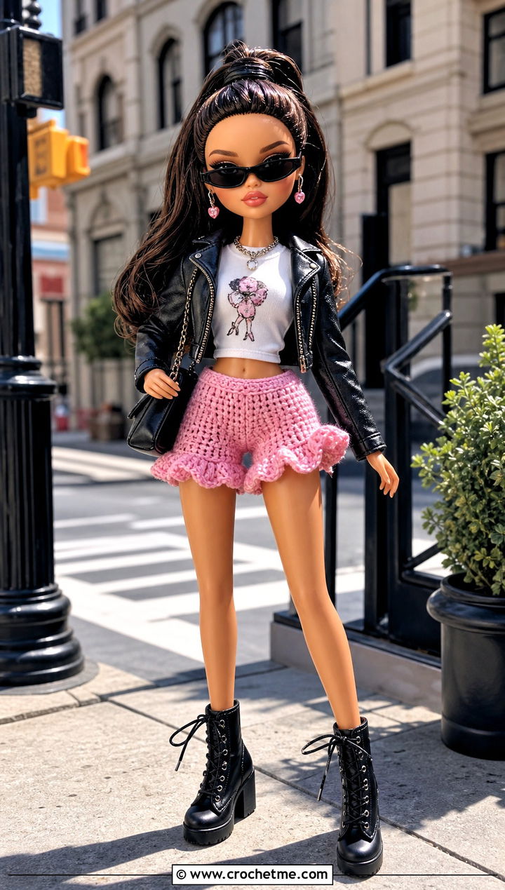 Ruffle Hem Crochet Doll Shorts With Graphic Tee - 30 crochet doll shorts outfit ideas
