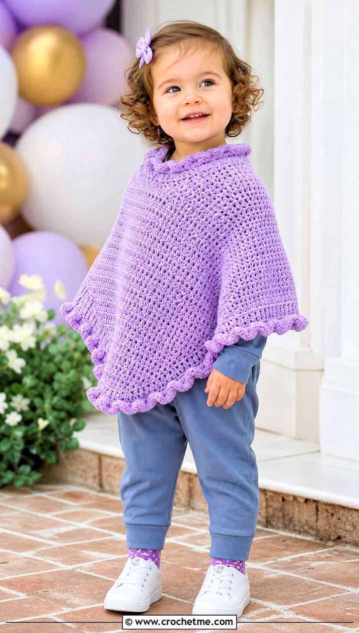 Ruffle Trim Crochet Carseat Poncho With Tapered Jumpsuit - 25 Crochet Carseat Poncho outfit ideas