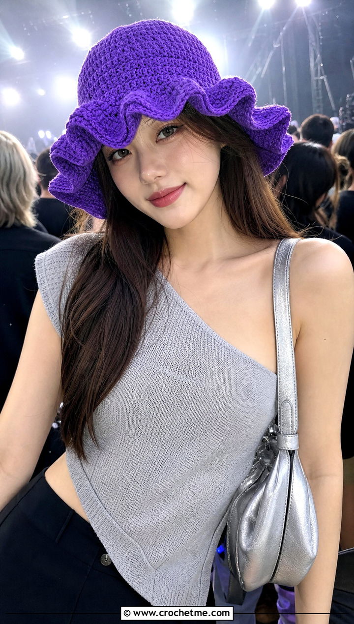 Ruffled Brim Crochet Bucket Hat With Mini Skirt - 25 party crochet hat outfit ideas