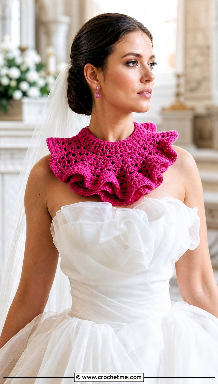 Ruffled Crochet Collar With Organza Ball Gown - 15 crochet collar for wedding dress diy outfit ideas