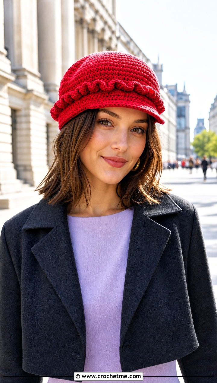 Ruffled Crochet Newsboy Hat With Mini Dress And Boots - 25 newsboy crochet hat outfit ideas