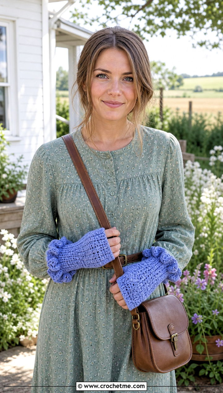Ruffled Cuff Crochet Mitts With Prairie Dress - 25 Crochet For Fingerless Gloves outfit ideas