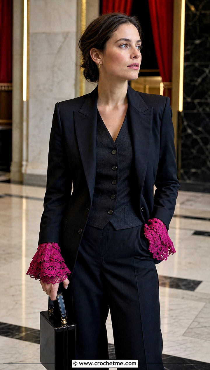 Ruffled Lace Wrist Cuffs With Gothic Tailoring - 25 lace crochet gloves outfit ideas