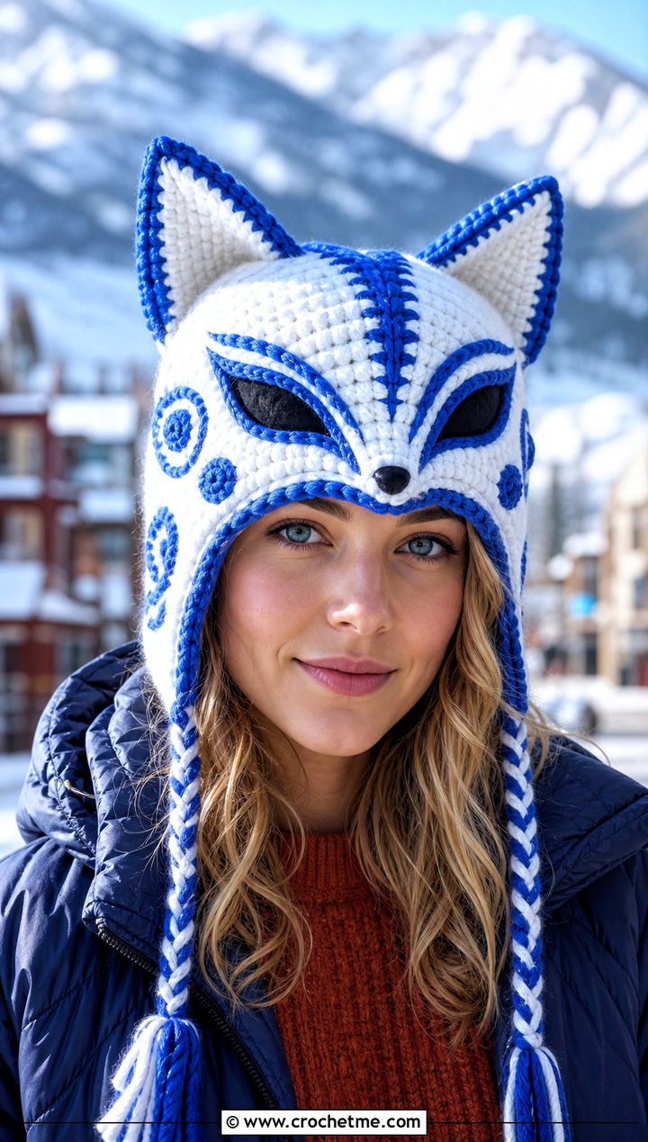 Sabito Fox Mask Earflap Hat With Quilted Jacket - 25 Demon Slayer Crochet Hat outfit ideas