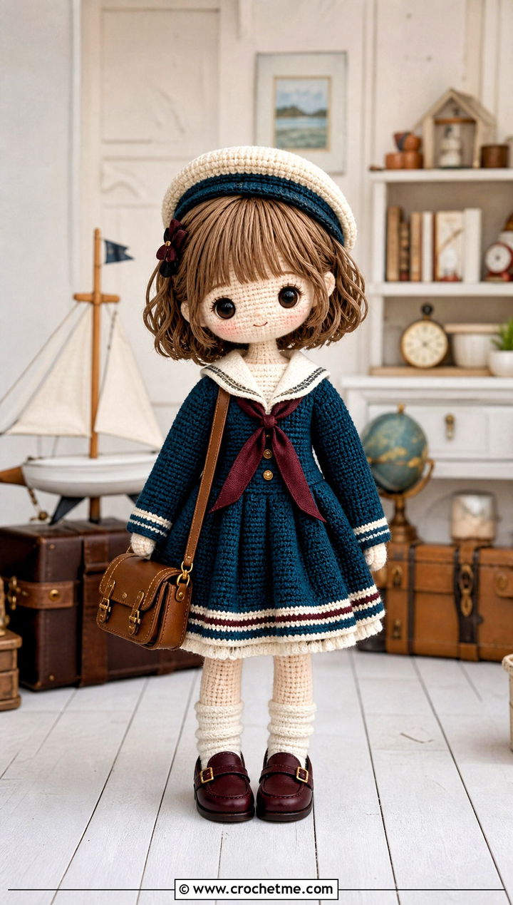 Sailor Collar Crochet Doll Dress With Loafers - 25 amigurumi crochet doll dress outfit ideas