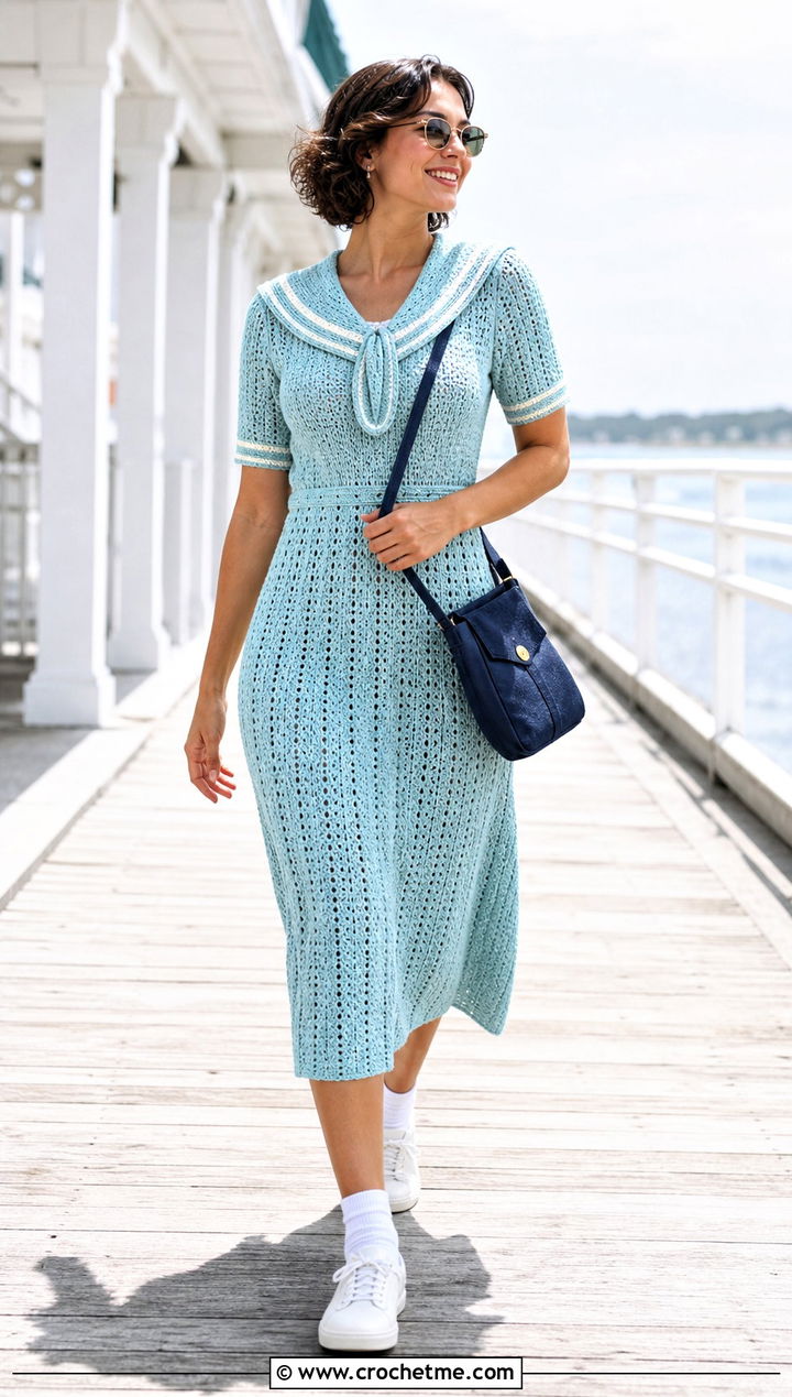 Sailor Collar Crochet Sports Dress With Sneakers - 20 1930S Crochet Dress outfit ideas