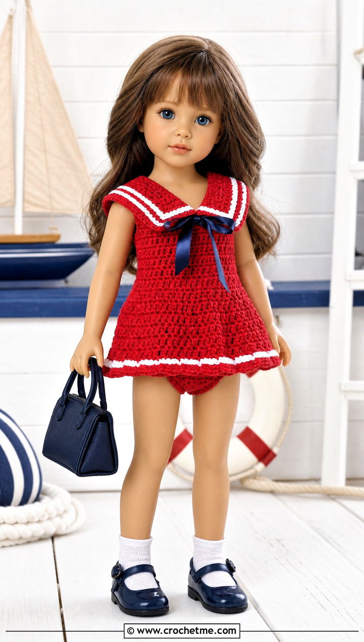 Sailor Collar Doll Dress And Panties With Mary Janes - 15 crochet doll dress & panties outfit ideas