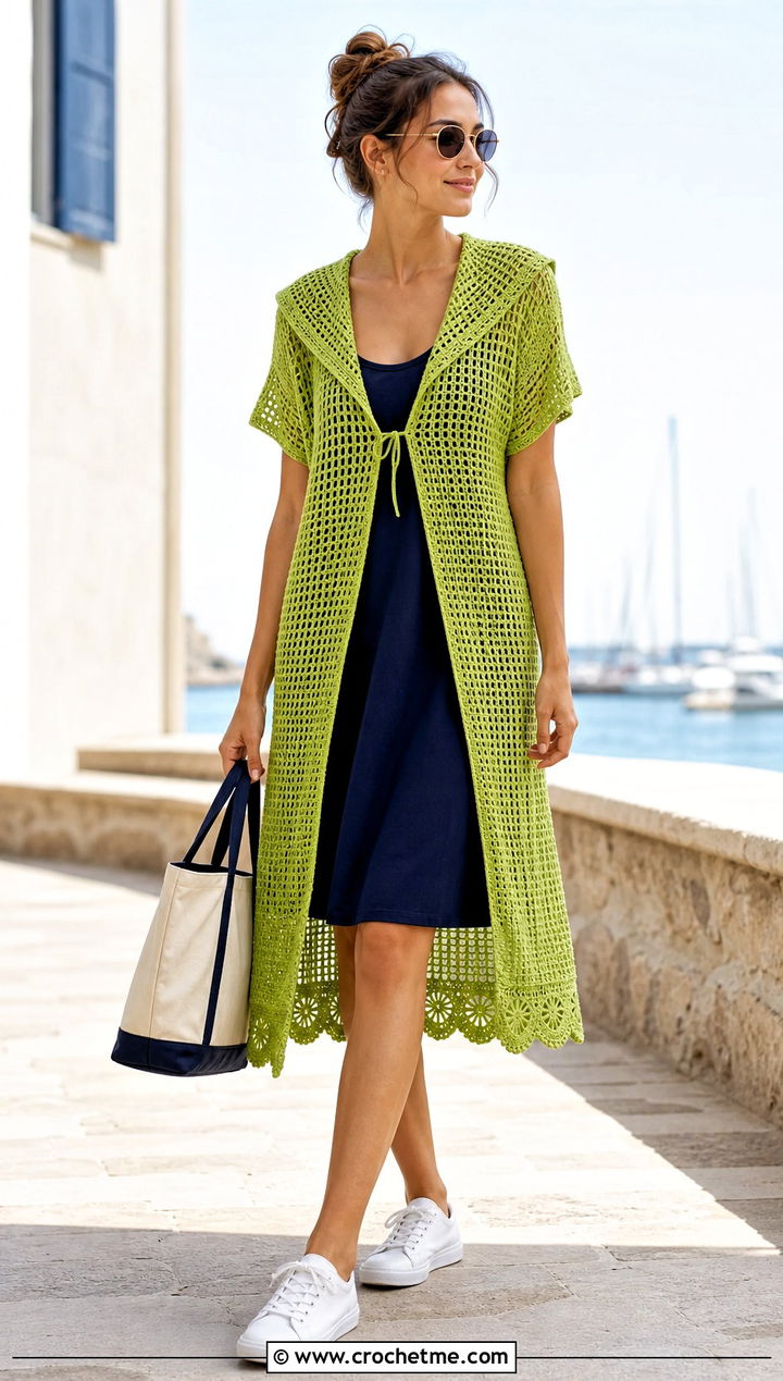 Sailor Collar Dress Crochet Coverup With Canvas Sneakers - 35 crochet coverups outfit ideas