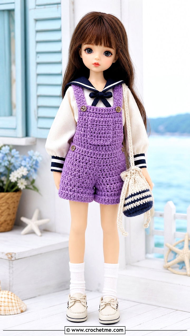 Sailor Crochet Doll Overalls With Collar Blouse - 30 crochet doll overalls outfit ideas